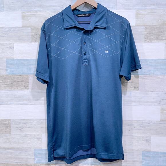 Travis Mathew Performance Golf Polo Shirt Blue Diamond Stitching Mens Large - Picture 1 of 6
